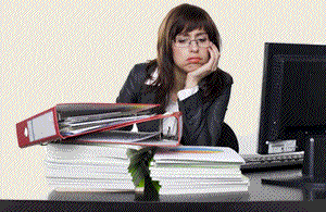 Woman Swamped with Work